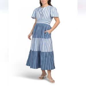 LEA Women!s Stripe Short Sleeve Maxi Dress
